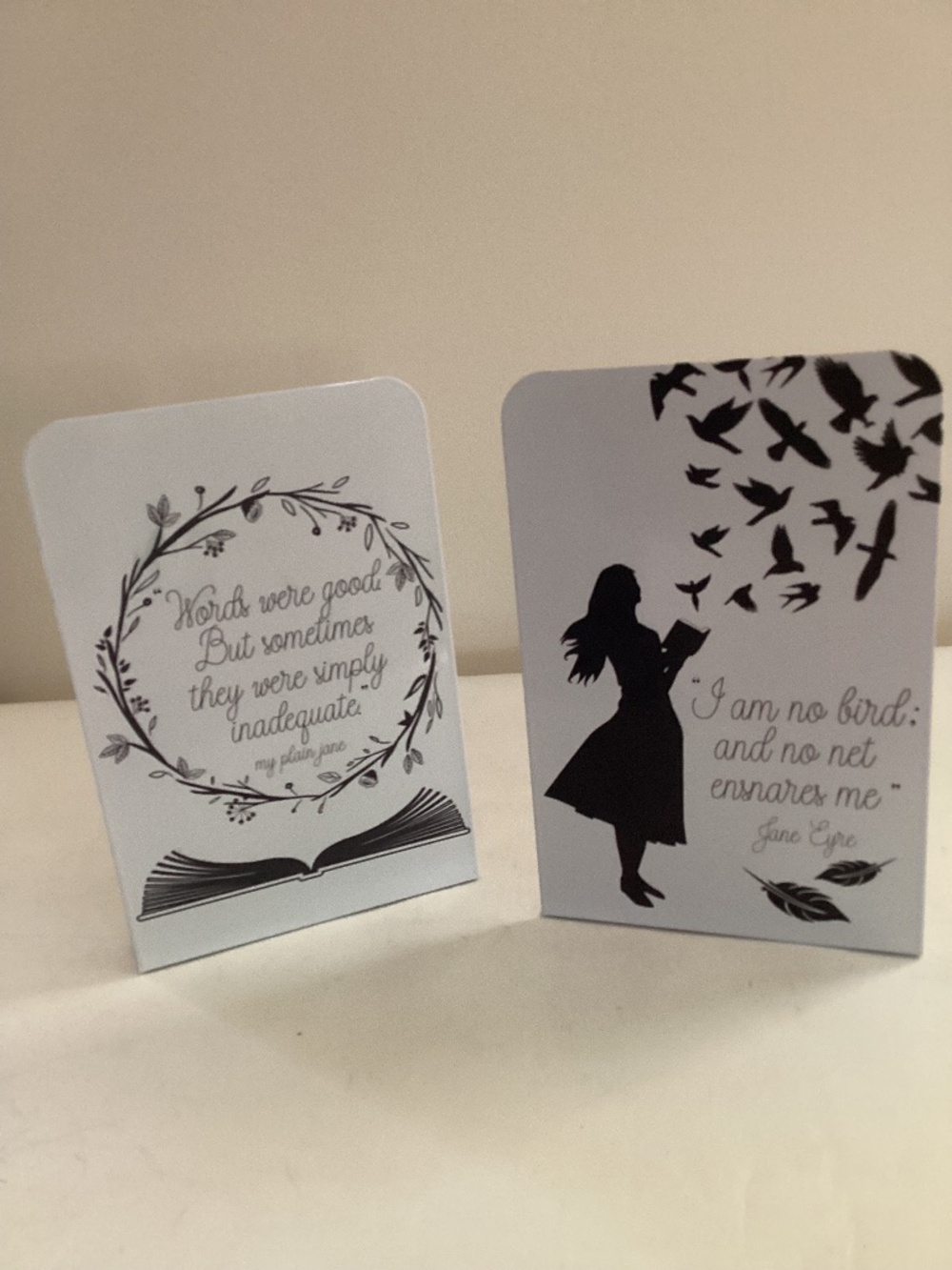 Charming metal bookends with literary quotations